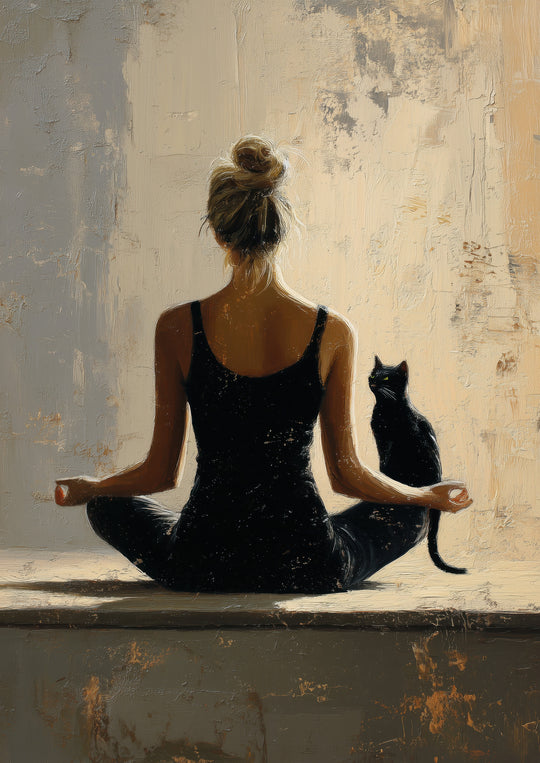Yoga and black cat artwork