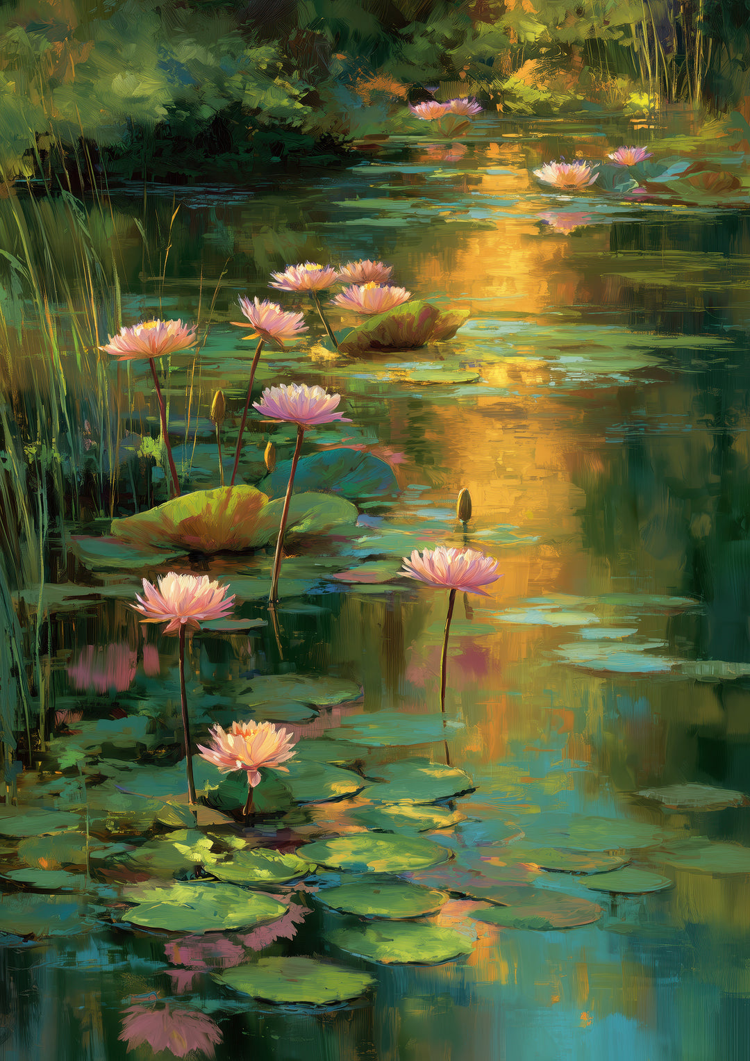 Water Lily Pond Wall Art Prints Set of 2