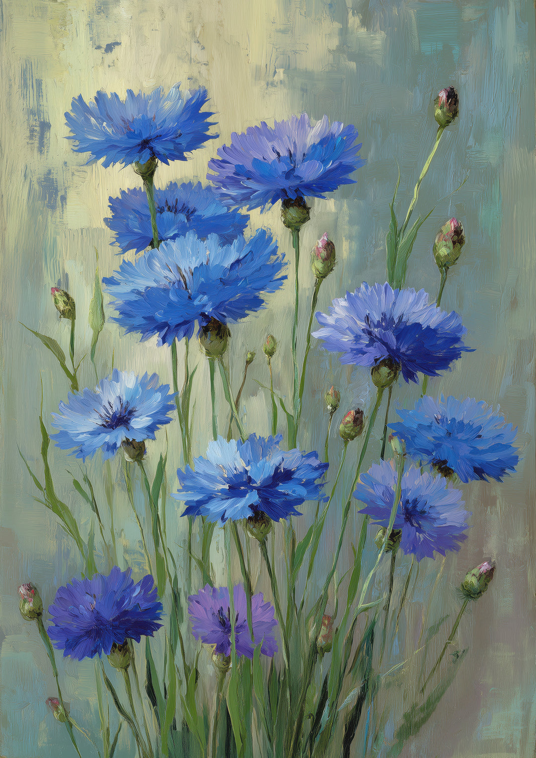Blue Cornflower Wall Art Prints Set of 2