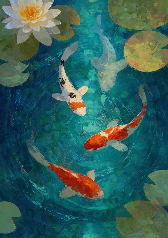 Koi Fish Pond Wall Art Prints Set of 2