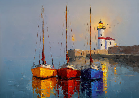 Lighthouse and sailboats wall art print