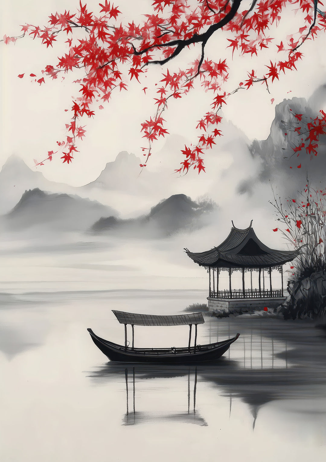 Asian Lake Pavilion Wall Art Print