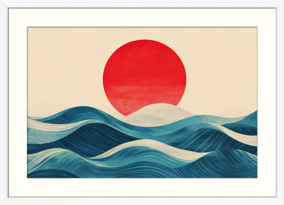 Red Sun Over Rolling Waves