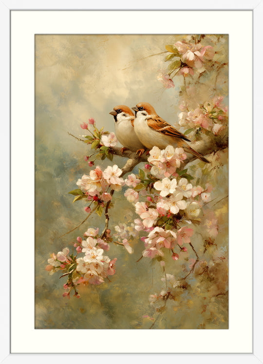 Sparrow Cherry Blossom Wall Art Print
