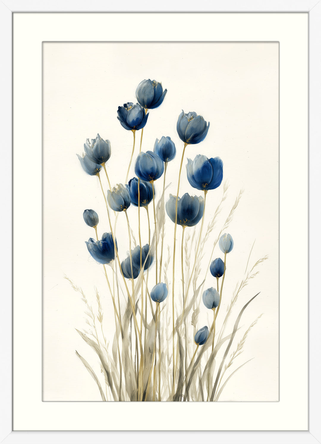 Blue Wildflower Art Print: Botanical Stems