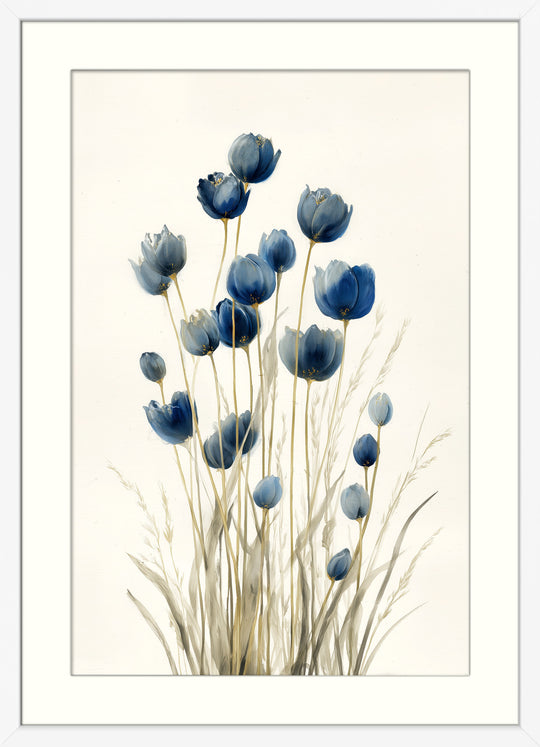 Blue Wildflower Art Print: Botanical Stems
