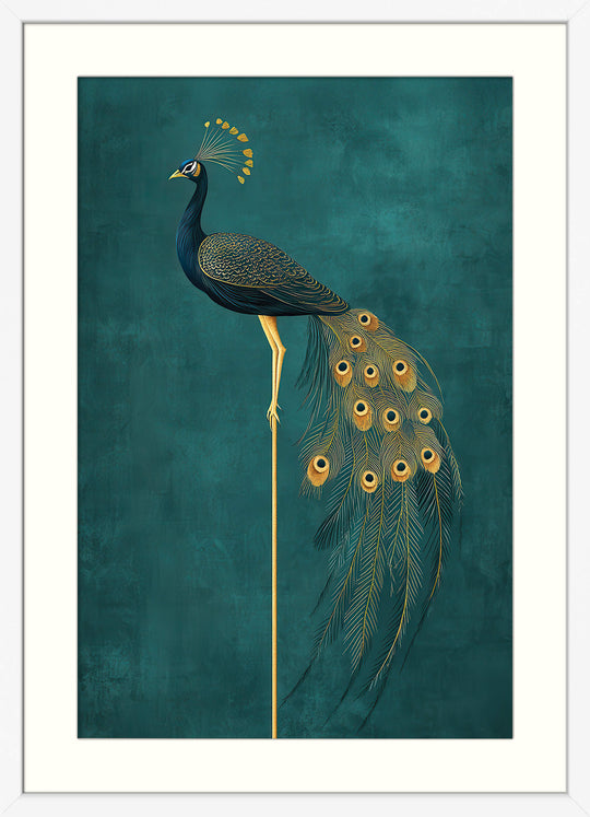 Golden Peacock on Teal