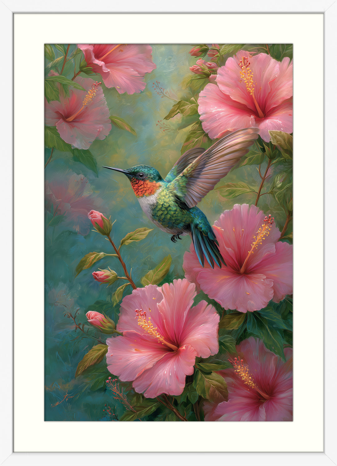 Hummingbird Floral Wall Art Print