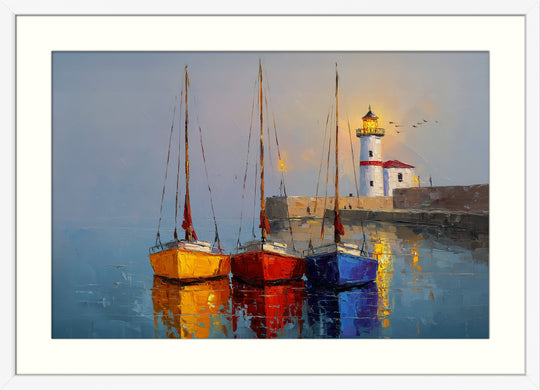 Lighthouse and sailboats wall art print