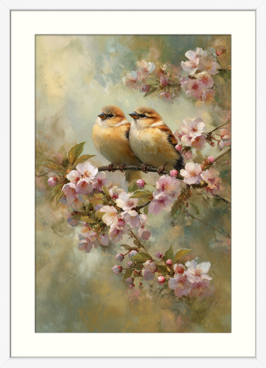 Birds on Blossom Branch Wall Art Print
