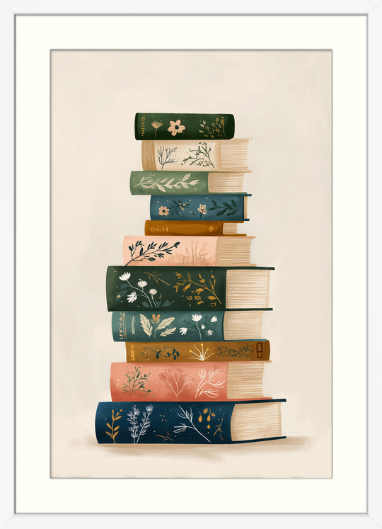 Stacked books wall art print