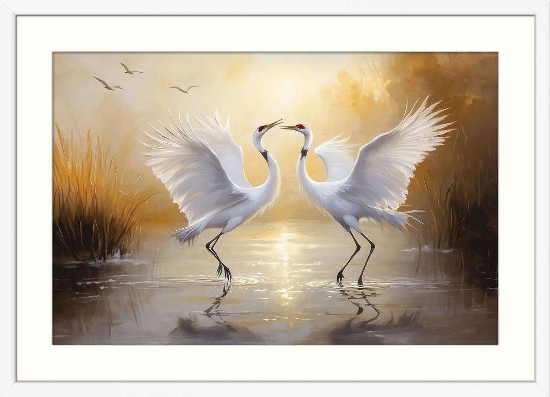 Dancing Crane Pair Wall Art Print